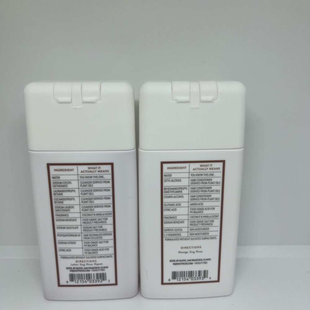 Native Coconut & Vanilla Travel Size Set Includes Shampoo & Conditioner 88 mL/ea - Picture 2 of 3